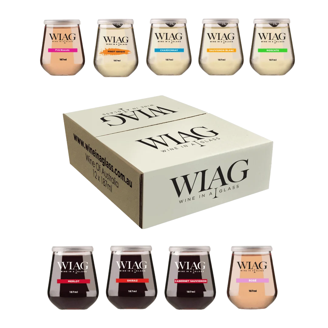 WIAG Wine Variety 12-Pack — Merlot, Shiraz, Cabernet Sauvignon, Rosé, Pink Moscato, Pinot Grigio, Chardonnay, Sauvignon Blanc, Moscato